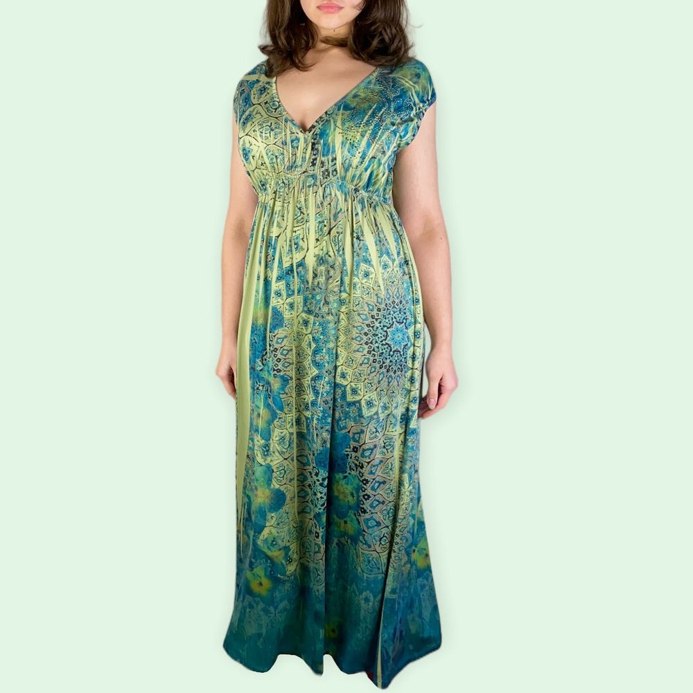 Vintage Y2K Abstract Printed Sleeveless Maxi Dress